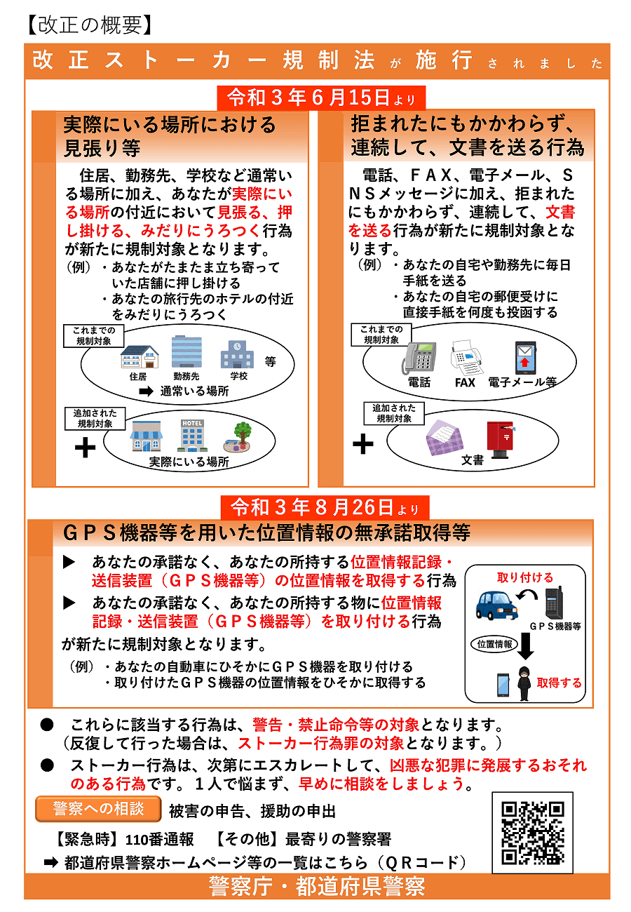 改正ストーカー規制法が施行されました