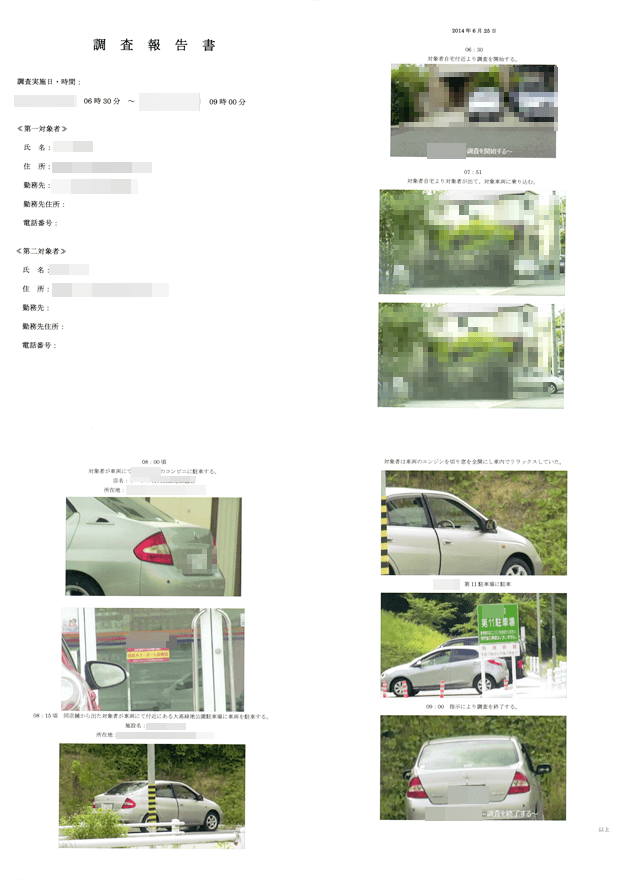 大手事務所の浮気調査報告書の写真